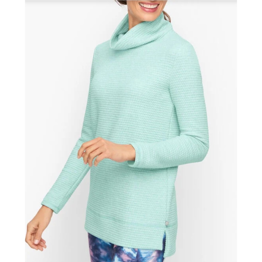 NEW T by Talbots Bubble Jacquard Quilted Mockneck Pullover Mint Green Size Small